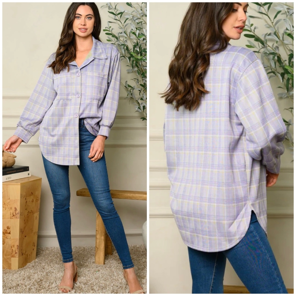 IF SHE LOVES Gorgeous Thick Knit Lavender Plaid Long Sleeves Top